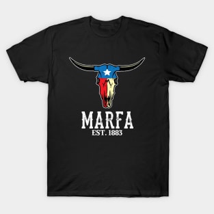 Marfa Texas Bull Longhorn Skull Texan Flag Art T-Shirt